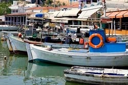 Moored caiques in Piraeus port of Athens