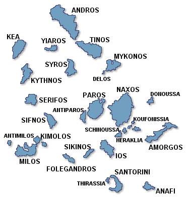 Map of Cyclades islands, Greece